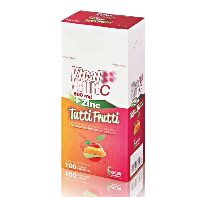 VITAMINA C ZINC 500 MG TUTTI FRUTTI  VICAL CAJA X 100 TABLETAS (ECAR)
