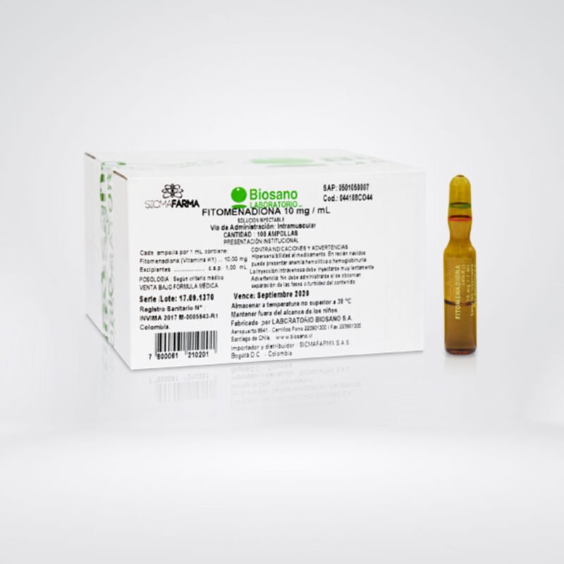 VITAMINA K FITOMENADIONA 1 MG AMPOLLA X 1 ML (BIOSANO)