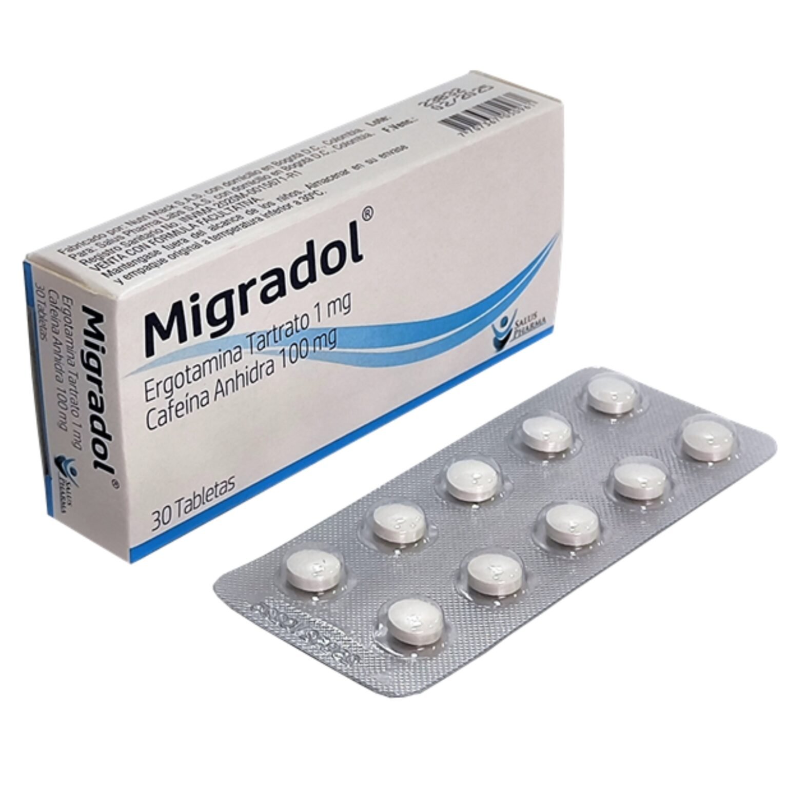 ERGOTAMINA CAFEINA MIGRADOL CAJA X 100 TABLETAS (SALUS PHARMA ...