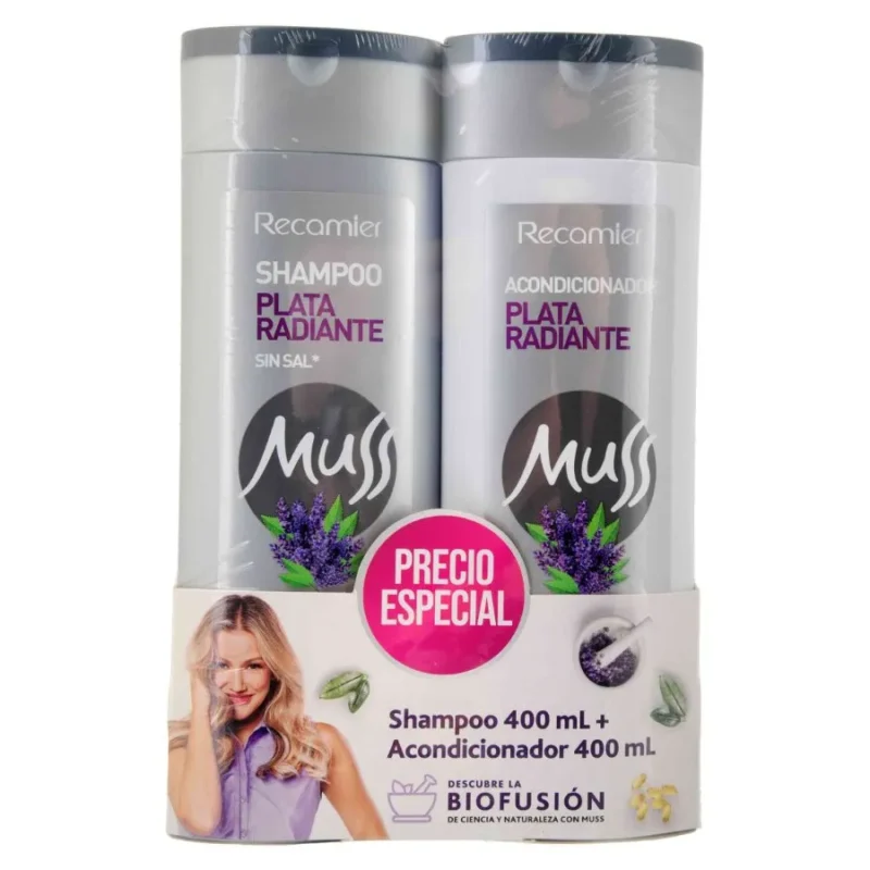 MUSS PLATA RADIANTE SHAMPOO + ACONDICIONADOR  2 FRASCOS X 400 ML (RECAMIER)