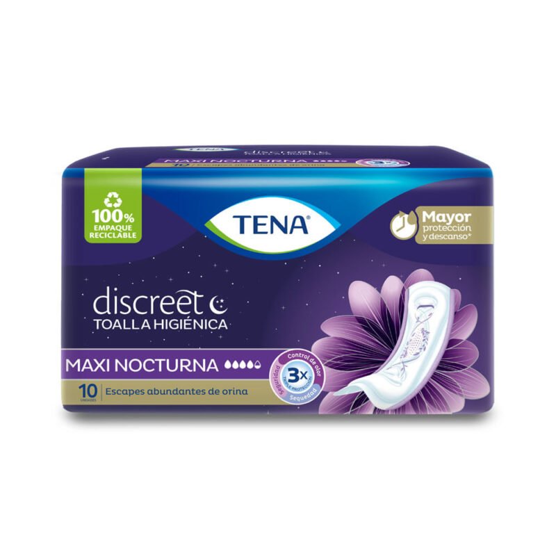 TENA DISCREET MAXI NIGHT PAQUETE X 10 UNIDADES (FAMILIA)