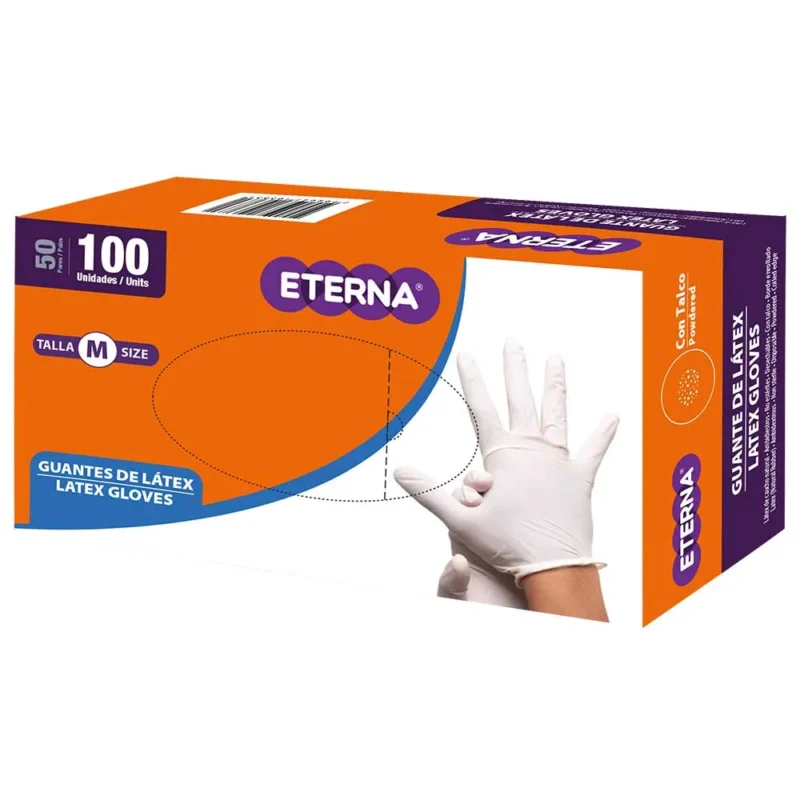 GUANTES LATEX TALLA M  CAJA X 100 UNIDADES (ETERNA)