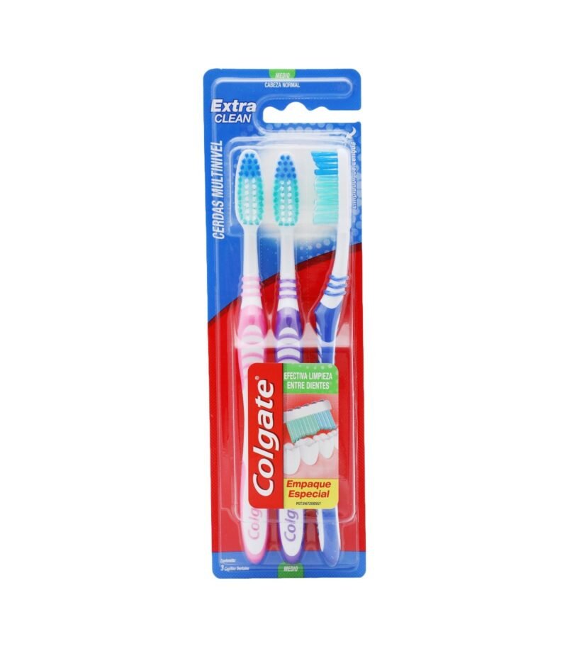 COLGATE EXTRA CLEAN MEDIO PAQUETE X 3 CEPILLOS