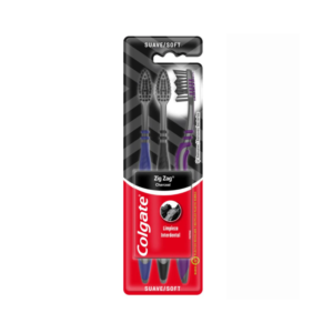 COLGATE ZIG ZAG CHARCOAL SUAVE SOFT PAQUETE X 3 CEPILLO